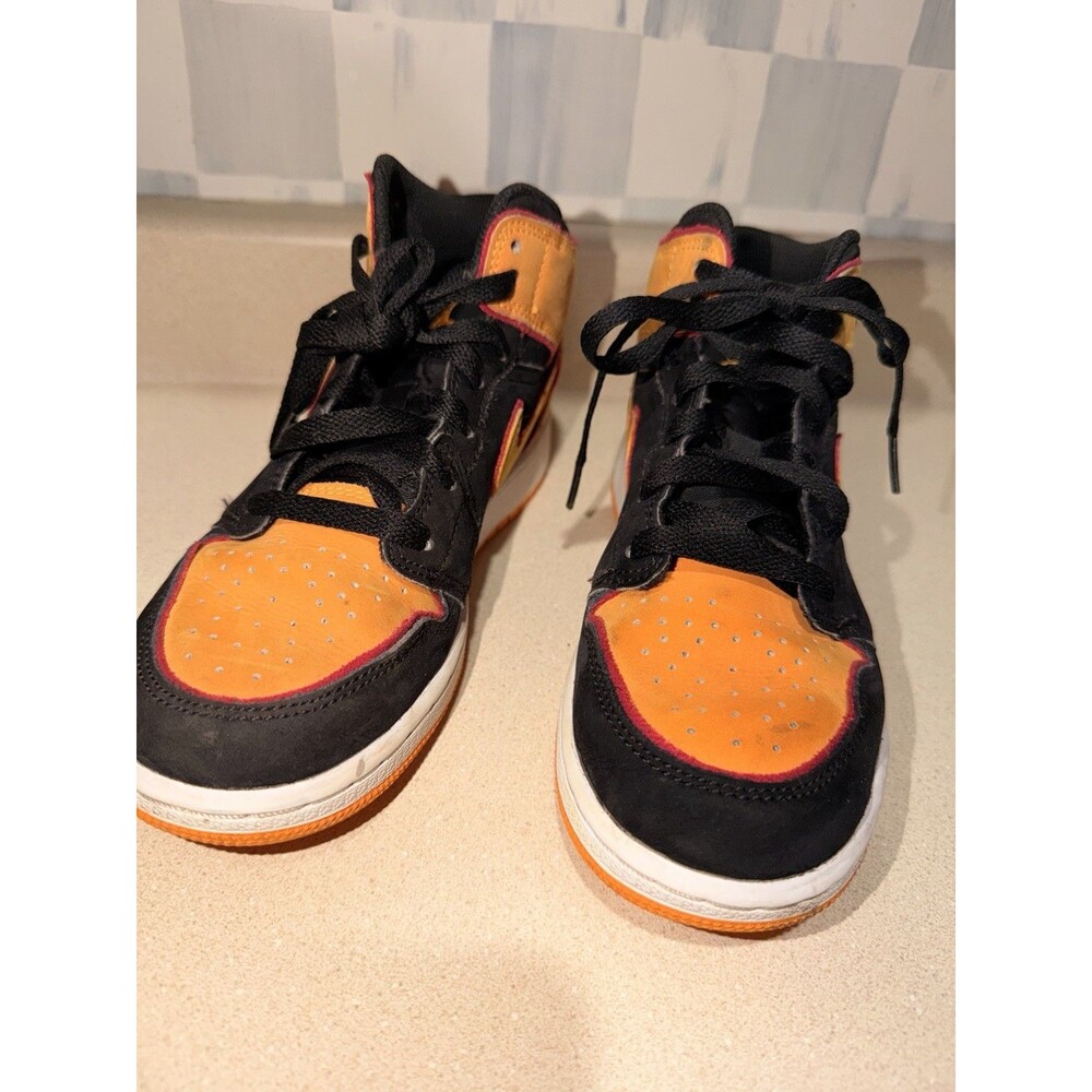 Air Jordan 1 Mid SE (GS) FJ4924-008 Black Orange Sneakers Shoes Kids 4Y